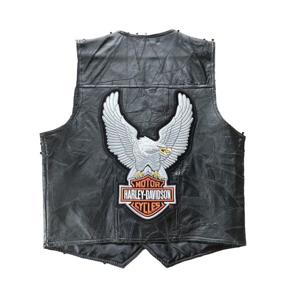 Harley Davidson Vest Mens Large Black HOG Owners Group Leather Motorcycle Biker